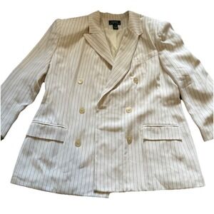 LAUREN RALPH LAUREN Double Breasted Blazer 100% Silk Pinstripe Women SZ 16